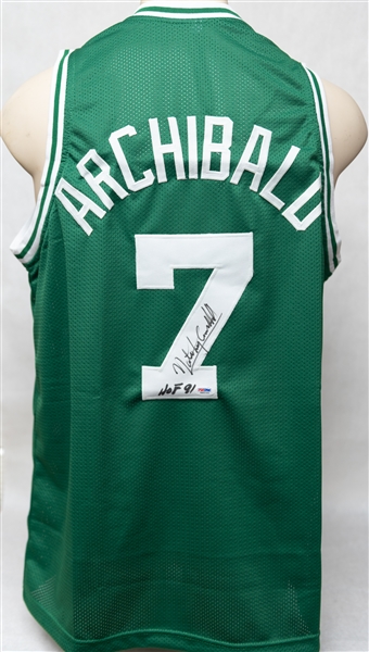 Lot of (2) Autographed Boston Celtics Style Jerseys w. Robert Parish and Nate Archibald (PSA & JSA Certs)