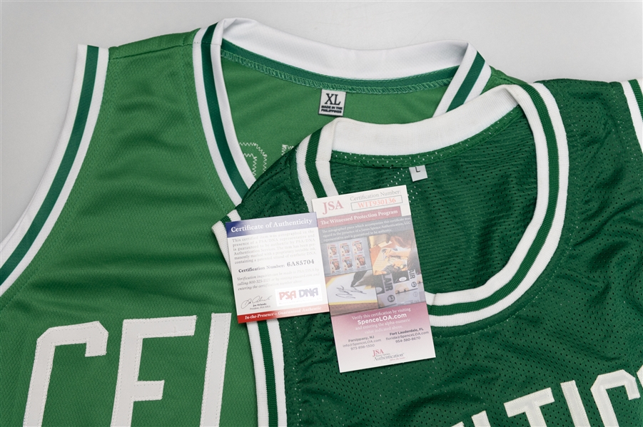 Lot of (2) Autographed Boston Celtics Style Jerseys w. Robert Parish and Nate Archibald (PSA & JSA Certs)