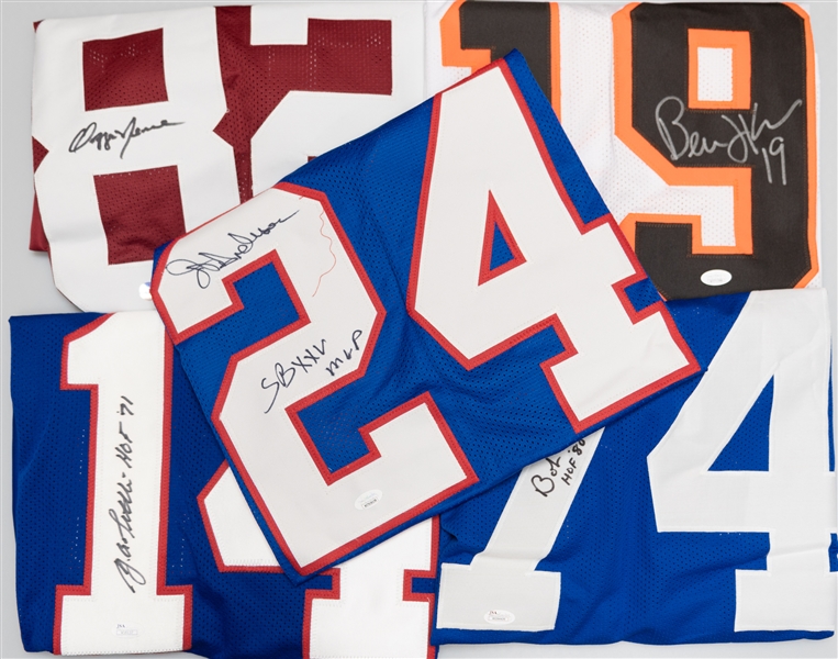 Lot of (5) Autographed NFL Jerseys w. Y.A. Tittle, Bob Lilly, Otis Anderson, and Others (JSA & Beckett Certs)