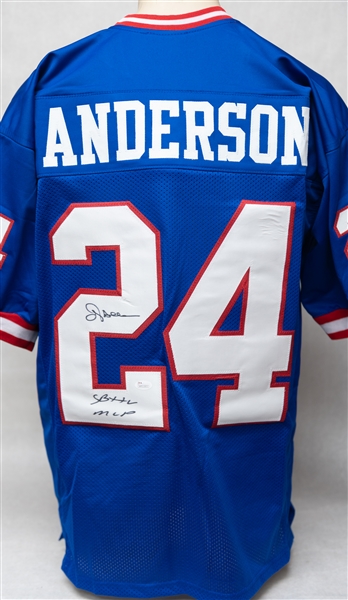 Lot of (3) Autographed New York Giants Greats Jersey Lot w. Lawrence Taylor, Sean Landeta, and Otis Anderston (JSA & Beckett Certs)