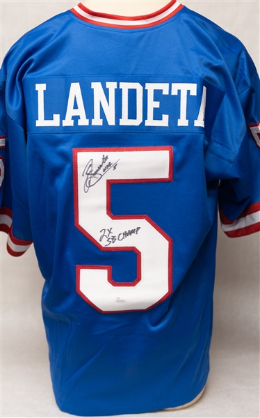 Lot of (3) Autographed New York Giants Greats Jersey Lot w. Lawrence Taylor, Sean Landeta, and Otis Anderston (JSA & Beckett Certs)