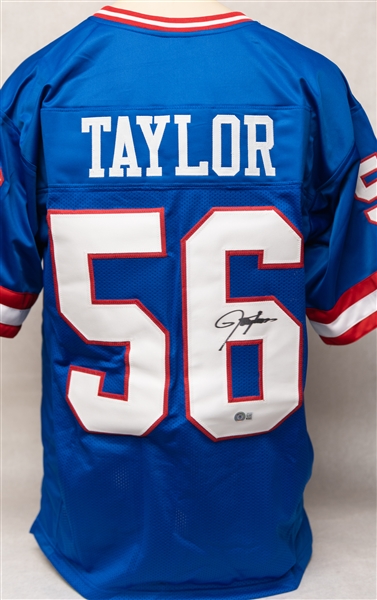 Lot of (3) Autographed New York Giants Greats Jersey Lot w. Lawrence Taylor, Sean Landeta, and Otis Anderston (JSA & Beckett Certs)