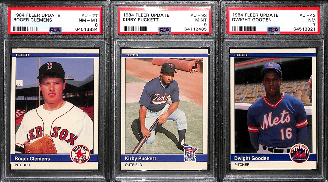 1984 Fleer Update Baseball Set w. Clemens RC PSA 8, Puckett RC PSA 9, and Gooden RC PSA 7