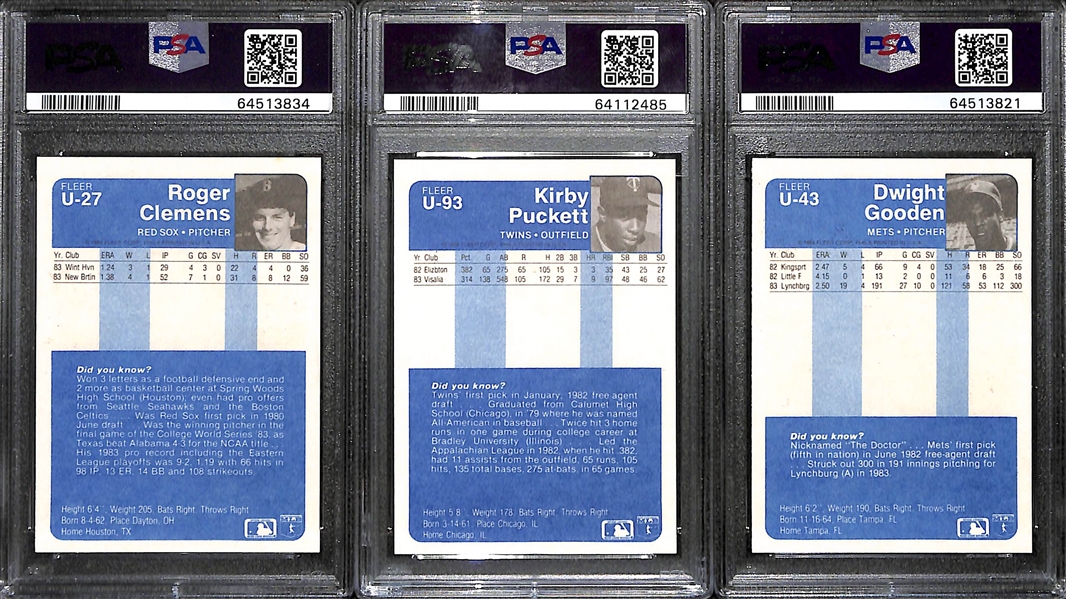 1984 Fleer Update Baseball Set w. Clemens RC PSA 8, Puckett RC PSA 9, and Gooden RC PSA 7