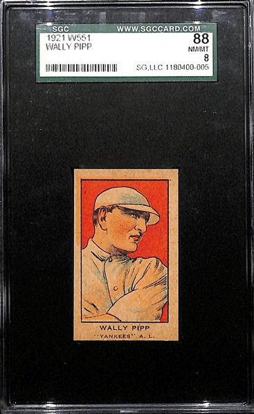 1921 W551 Wally Pipp Hand Cut Strip Card Graded SGC 8 NM-MT (Infamously Lost Job to Lou Gehrig)
