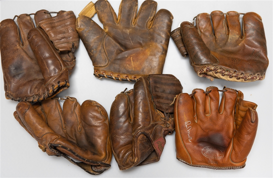 Lot of (6) Vintage Baseball Gloves Circa 1920s-1950s w. Stan Musial Semi-Pro Model 60-4220