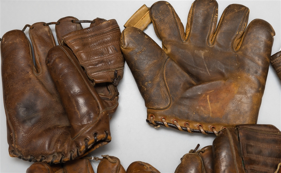 Lot of (6) Vintage Baseball Gloves Circa 1920s-1950s w. Stan Musial Semi-Pro Model 60-4220