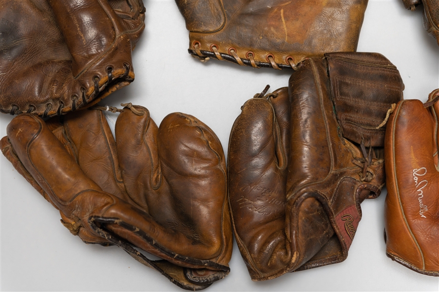 Lot of (6) Vintage Baseball Gloves Circa 1920s-1950s w. Stan Musial Semi-Pro Model 60-4220