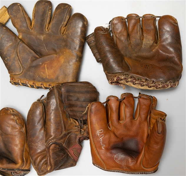 Lot of (6) Vintage Baseball Gloves Circa 1920s-1950s w. Stan Musial Semi-Pro Model 60-4220