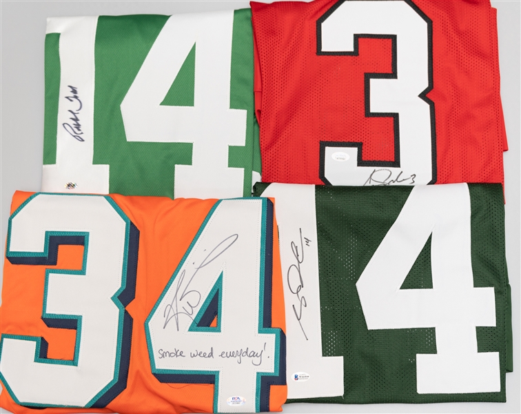 Lot of (4) Autographed Football Jerseys w. Ricky Williams, Carson Palmer and Others (PSA, JSA, RSA, and Beckett Certs)