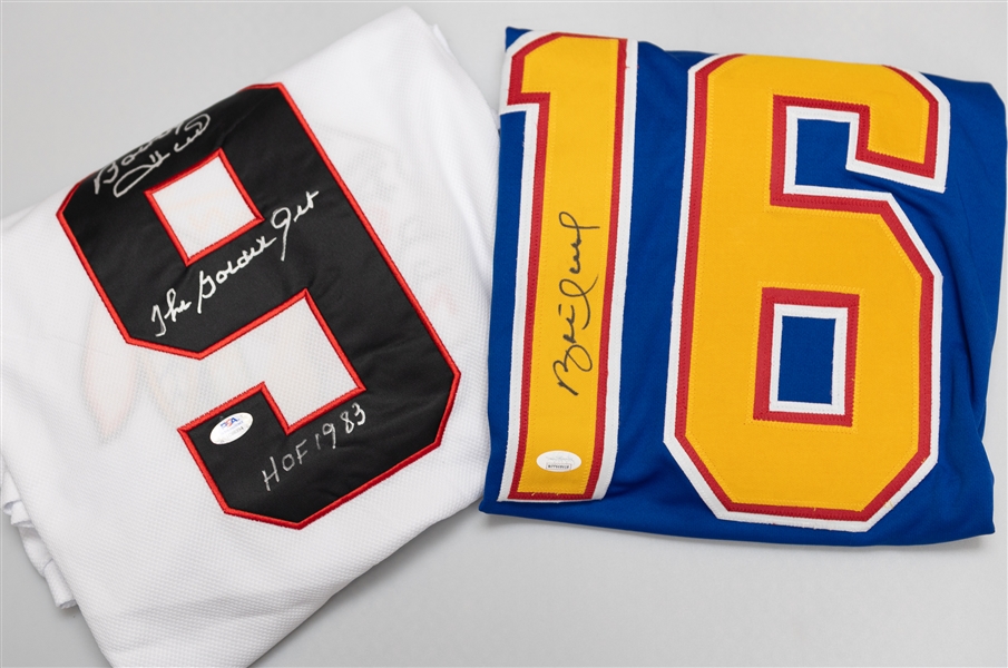 Bobby & Brett Hull Signed Hockey Jerseys