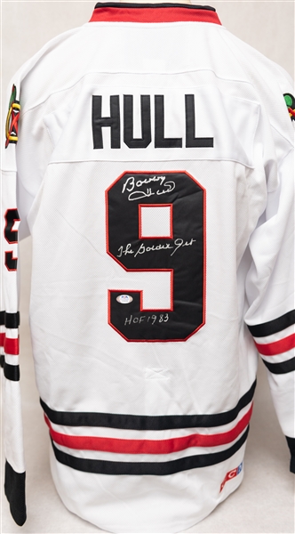 Bobby & Brett Hull Signed Hockey Jerseys