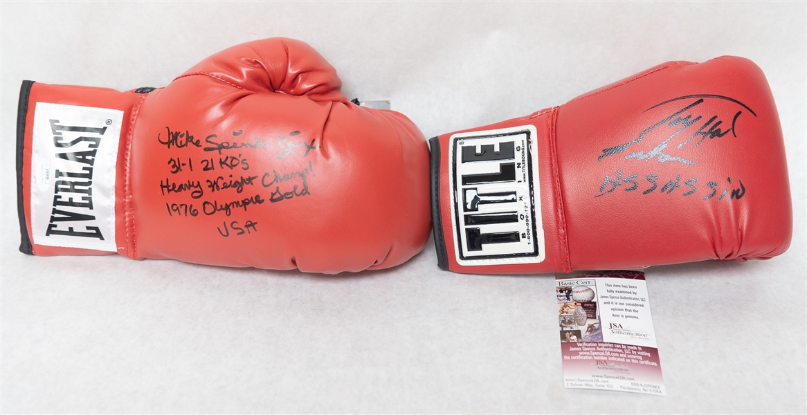 Larry Easton Assassin Holmes & Michael Spinks (Multi-Inscriptions) Signed Boxing Gloves (Both w. JSA COA)