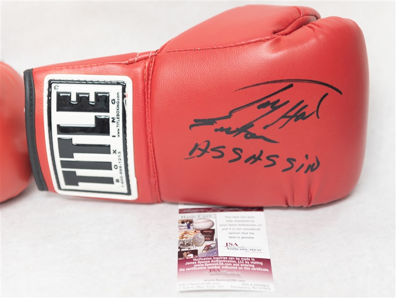 Larry Easton Assassin Holmes & Michael Spinks (Multi-Inscriptions) Signed Boxing Gloves (Both w. JSA COA)