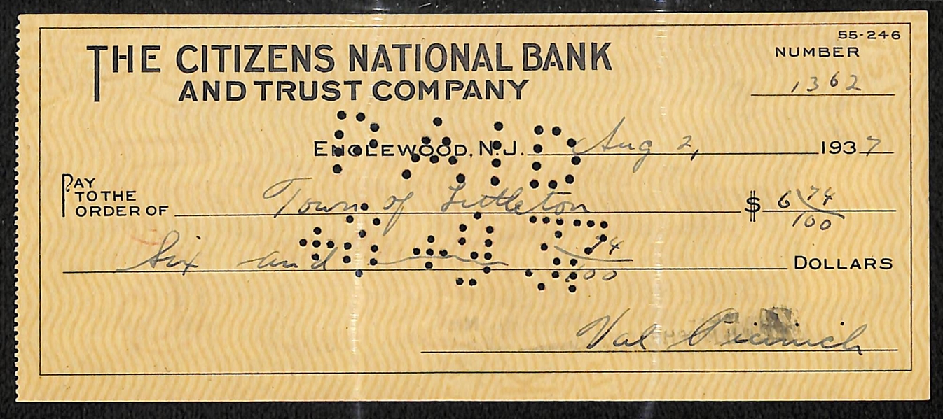 (4) Signed Bank Checks - Dante Lavelli (FB HOF), Bubba Smith (FB HOF), Val Picinich, (MLB 1916-1933), & Chub Feeney (All PSA/DNA or Beckett COA)