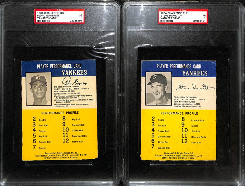 (7) PSA Graded 1965 Challenge the Yankees Game Jumbo Cards (Howard, Blanchard, Richardson, Boyer, Tresh, Hamilton, Gonzalez) 