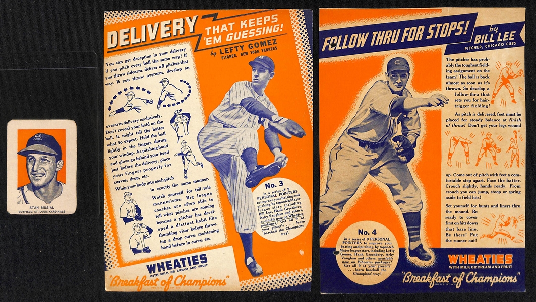 Vintage Wheaties Cards - 1952 Stan Musial, 1936 Lefty Gomez, 1936 Bill Lee