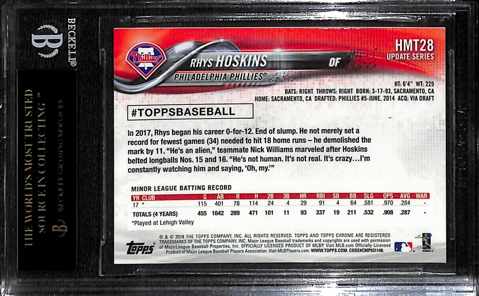 2018 Topps Chrome Update Rhys Hoskins (Phillies) Rookie Card Grade a Perfect BGS Black Label Pristine 10 (All 10 Subgrades)