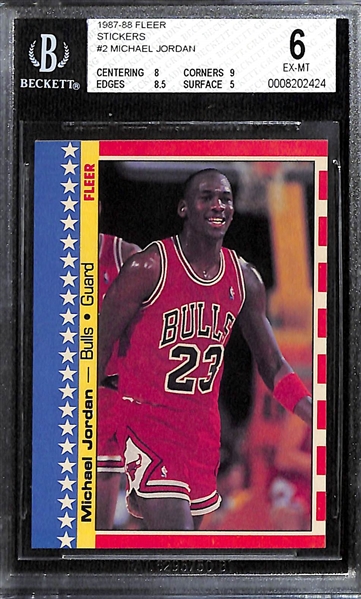 Lot of (14) Michael Jordan Cards, Inc. 1987 Fleer Sticker #2 Graded BGS 6 EX-MT