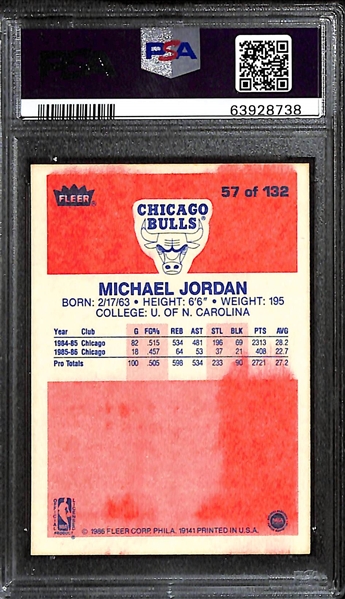 1986 Fleer Michael Jordan Rookie Card #57 Graded PSA Authentic (Well Centered & Great Color!)
