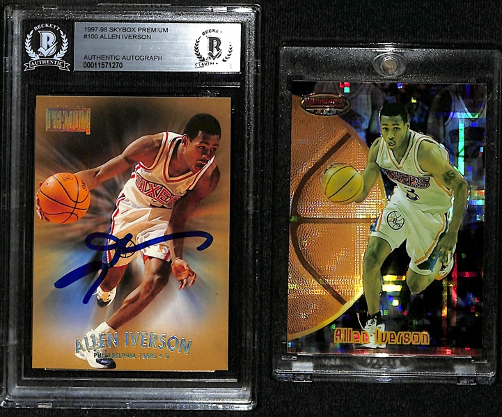 1997 Allen Iverson Lot - Sky Box Reebox Signed Card (Beckett Slabbed) & Bowman's Best Atomic Refractor 