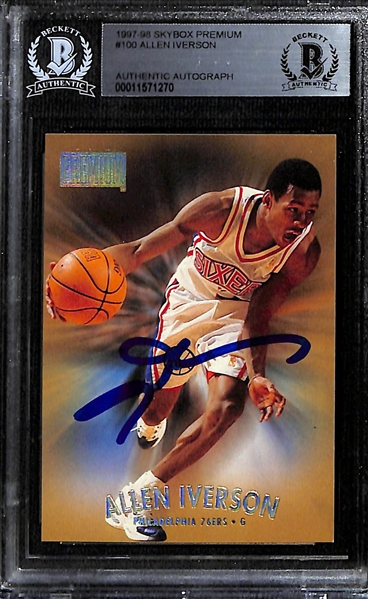 1997 Allen Iverson Lot - Sky Box Reebox Signed Card (Beckett Slabbed) & Bowman's Best Atomic Refractor 