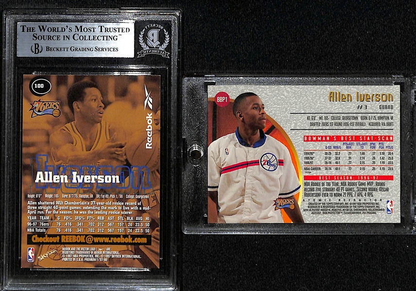 1997 Allen Iverson Lot - Sky Box Reebox Signed Card (Beckett Slabbed) & Bowman's Best Atomic Refractor 