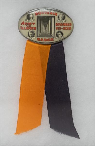 November 9, 1929 Army vs. Illinois - Illinois Memorial Stadium Football Souvenir Badge and Ticket Stub