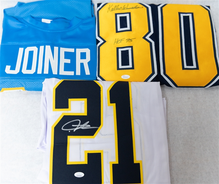 Lot of (3) San Diego Chargers Autographed Jerseys w. Tomlinson, Joiner, and Winslow (JSA & Schwartz Certs)