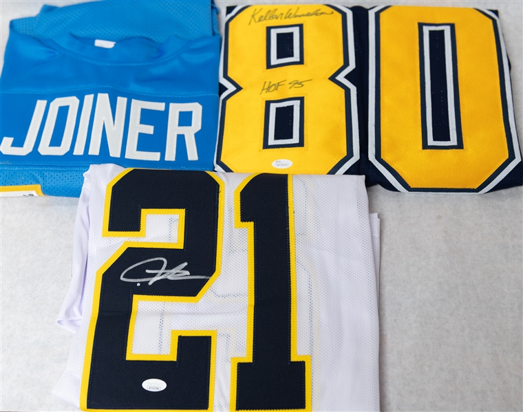 Lot of (3) San Diego Chargers Autographed Jerseys w. Tomlinson, Joiner, and Winslow (JSA & Schwartz Certs)