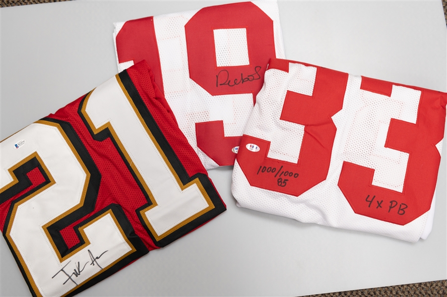 Lot of (3) San Francisco 49ers Autographed Jerseys w. Roger Craig (Multiple Inscriptions), Deebo Samuel, and Frank Gore (PSA & Beckett Certs)