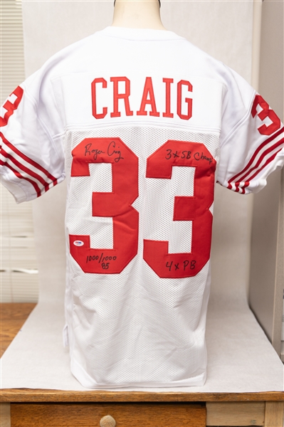 Lot of (3) San Francisco 49ers Autographed Jerseys w. Roger Craig (Multiple Inscriptions), Deebo Samuel, and Frank Gore (PSA & Beckett Certs)