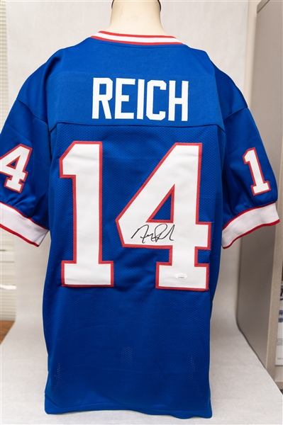 Lot of (3) Buffalo Bills Autographed Jerseys w. Jim Kelly Stat Jersey, Marv Levy, and Frank Reich (JSA & Beckett Certs)