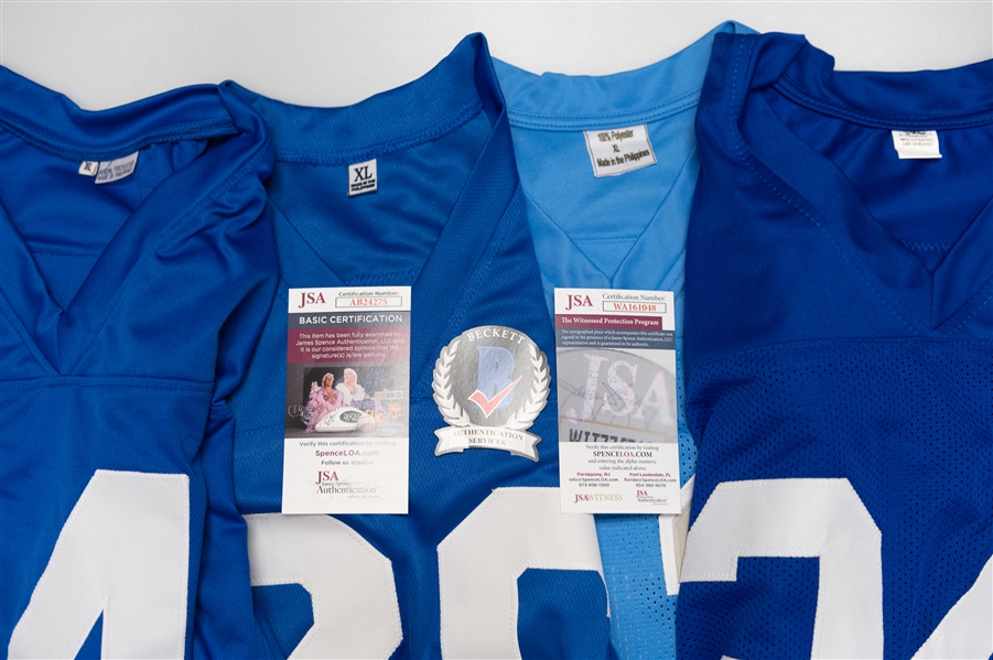 Lot of (4) Autographed NFL Jerseys w. Lenny Moore, Craig Morton, Gary Landry, and Lydell Mitchell (JSA, Beckett and RSA Certs)