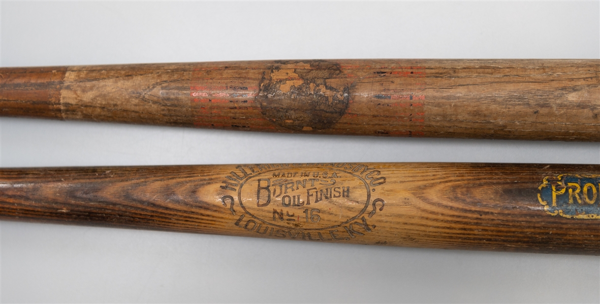 Lot of (2) Vintage Baseball Bats w. a Hillerich & Bradsby Co. Burnt Oil Finish 35 Decal Bat Circa 1920s