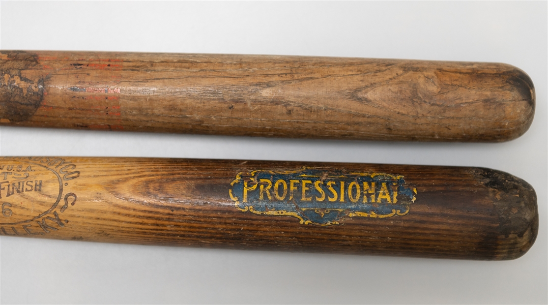 Lot of (2) Vintage Baseball Bats w. a Hillerich & Bradsby Co. Burnt Oil Finish 35 Decal Bat Circa 1920s