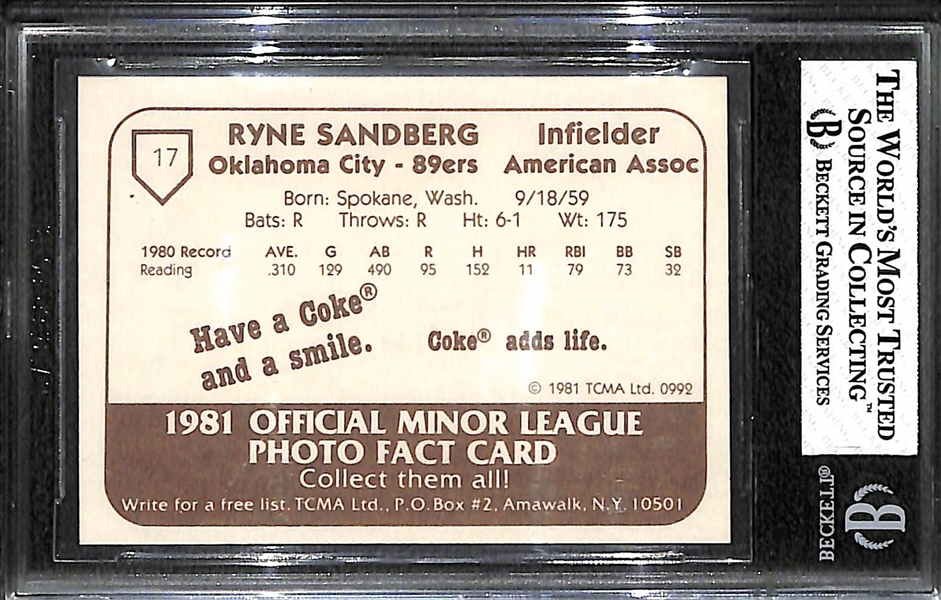 1981 Oklahoma City 89ers Ryne Sandberg Pre-Rookie Card Graded BGS 8 NM-MT (Phillies Minor League Team)