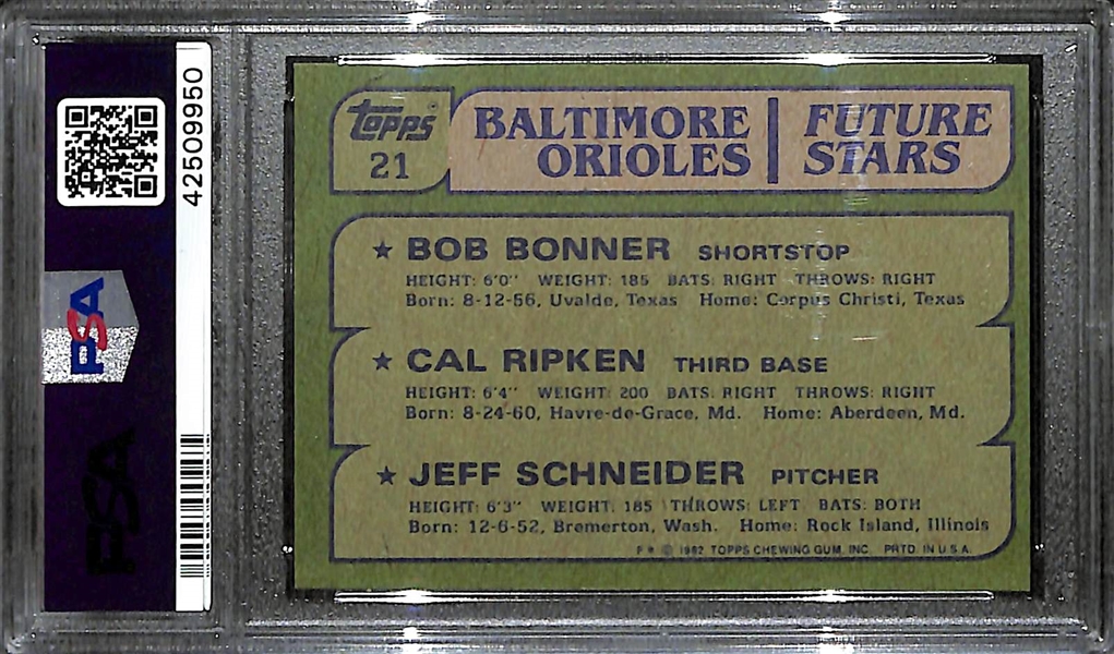 1982 Topps Cal Ripken Jr. Rookie Card #21 Graded PSA 9 Mint