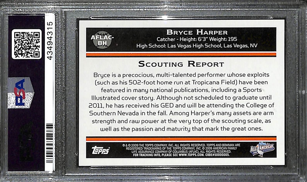 2009 Bowman Aflac Bryce Harper Rookie Card #BH Graded PSA 10 Gem Mint