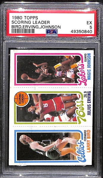 1980 Topps Larry Bird & Magic Johnson Dual Rookie Card (Scoring Leaders) Graded PSA 5 EX