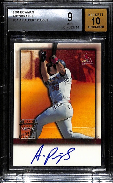 2001 Bowman Albert Pujols Autographed Rookie Card  #BP-AP Graded Beckett BGS 9 MT (10 Auto Grade)