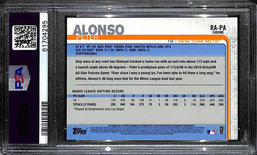 2019 Topps Chrome Pete Alonso #RA-PA Rookie Autograph Graded PSA 10 Gem Mint