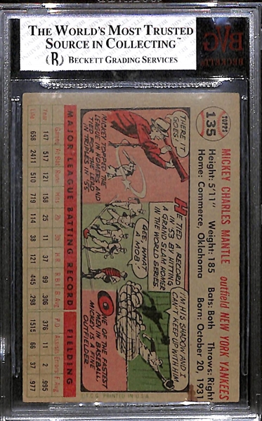 1956 Mickey Mantle #135 Graded Beckett BVG 4 VG-EX