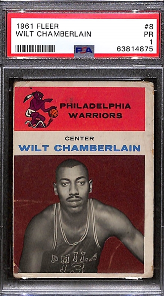 1961 Fleer Basketball Wilt Chamberlain #8 Rookie Card Graded PSA 1 (Card Presents Much Better Than the Grade) - Iconic Rookie Card