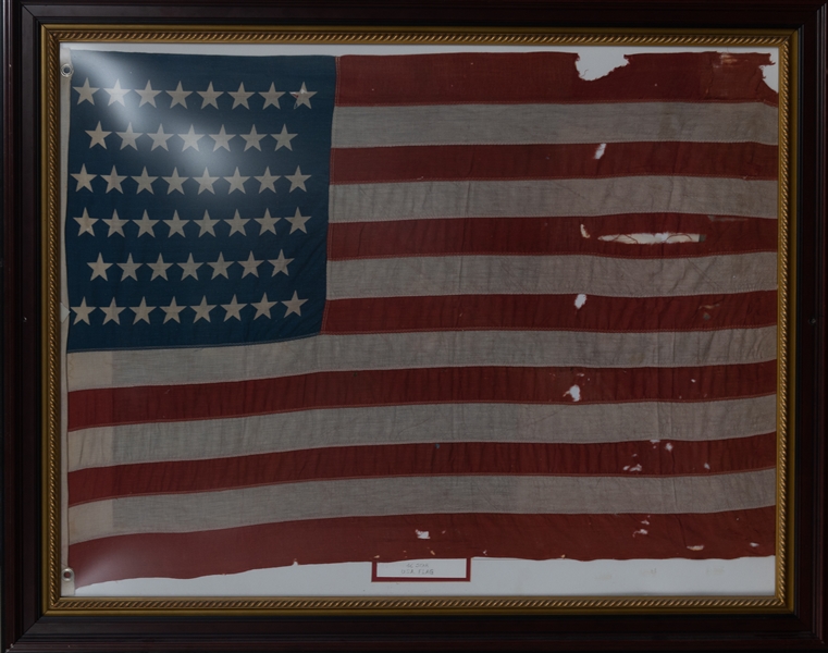 Circa 1908-1912 Vintage 46-Star 30x40 American Flag (Flew in Gettysburg, PA) in 37x46 Frame