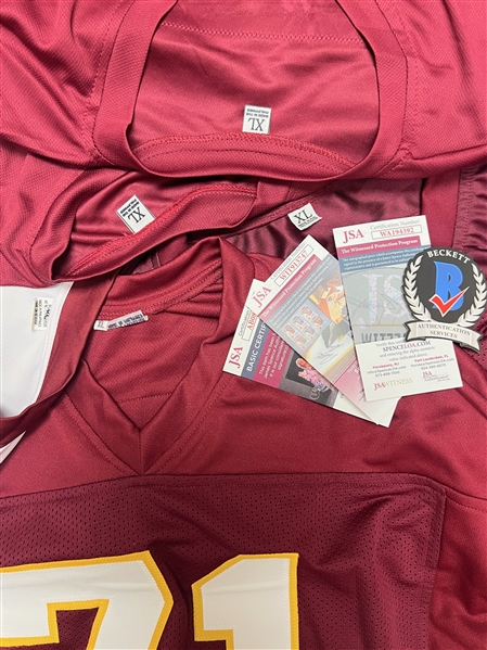 Lot of (5) Washington Redskins Autographed Jerseys w. Theismann, Mann, Rypien, Byner, and Moss (Beckett & JSA Certs)