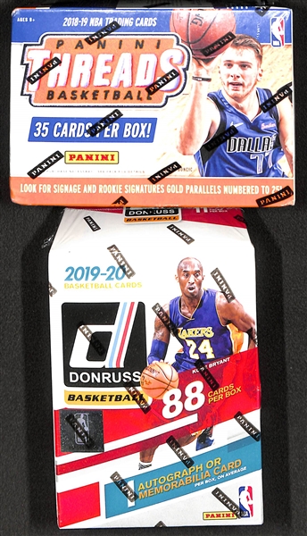 2018-19 Panini Threads Blaster box (Luka Doncic & Trae Young Rookie Year) & 2019-20 Donruss (Zion and Morant Rookie Year) Basketball Blasters