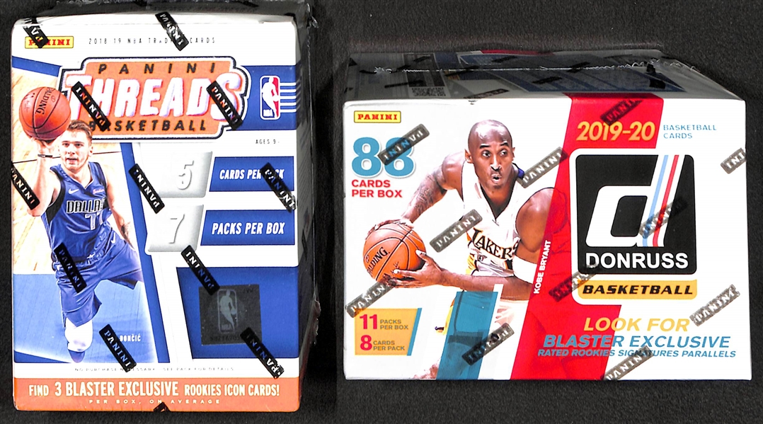 2018-19 Panini Threads Blaster box (Luka Doncic & Trae Young Rookie Year) & 2019-20 Donruss (Zion and Morant Rookie Year) Basketball Blasters