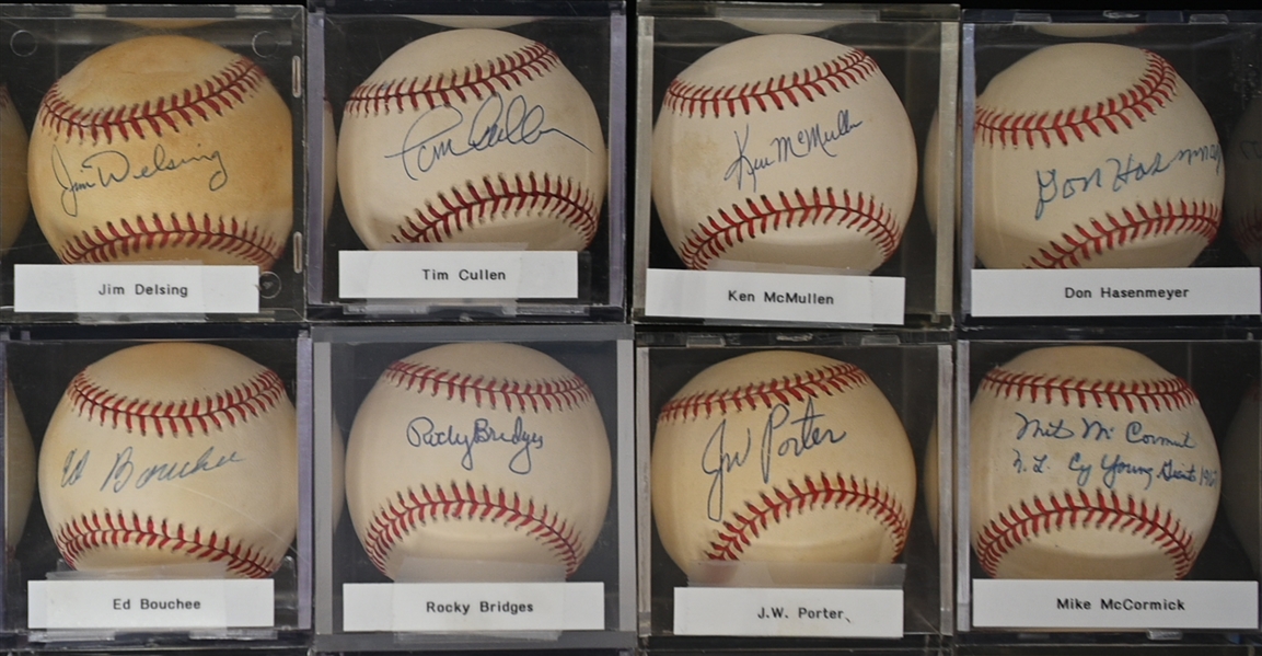 Lot of (12) Vintage Single Signed Baseballs w. Rocky Bridges, Frank Thomas, & Bob Dillinger - JSA Auction Letter