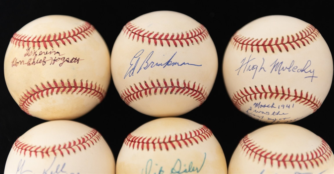 Lot of (6) Vintage Single Signed Baseballs & Vintage Baseball Card of Each Player w. Dick Sisler, Chief Hogsett, George Kell, & Hugh Mulcahy - JSA Auction Letter